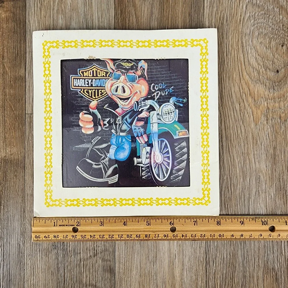 Vintage 80s Carnival Prize Glass Harley-Davidson HOG 8x8